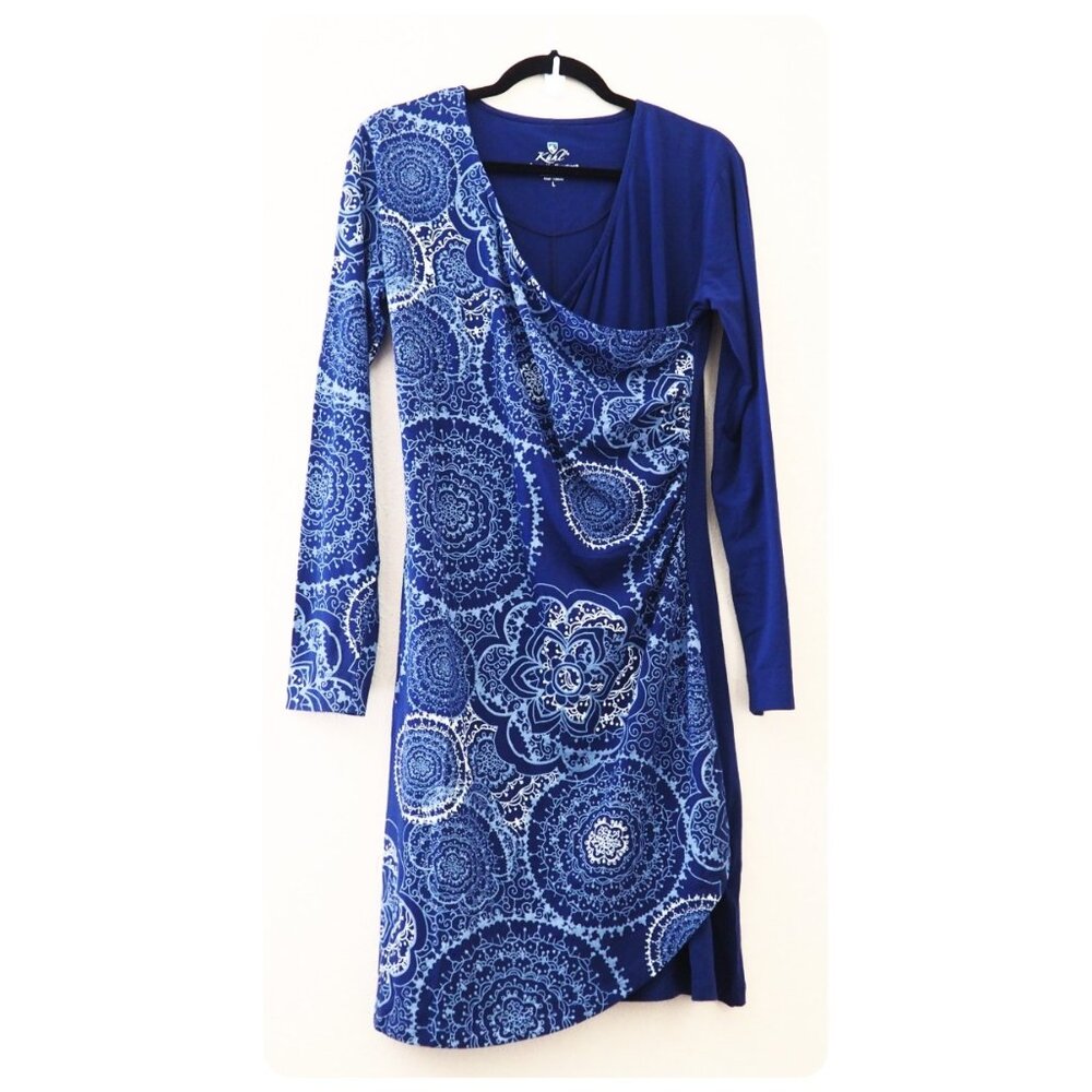 Kuhl Blue Printed Long Sleeve Wrap-Style Dress